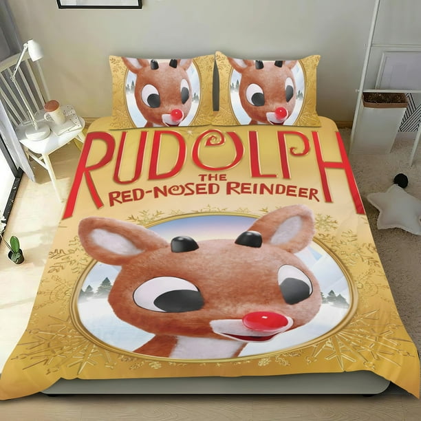 Rodolfo el de la Nariz Roja Conjunto de sábanas temático, trío de piezas, cómodo y amigable con la piel, diseño único, regalo de decoración para el hogar para familiares, amigos y fans, 90 cm * 190 cm