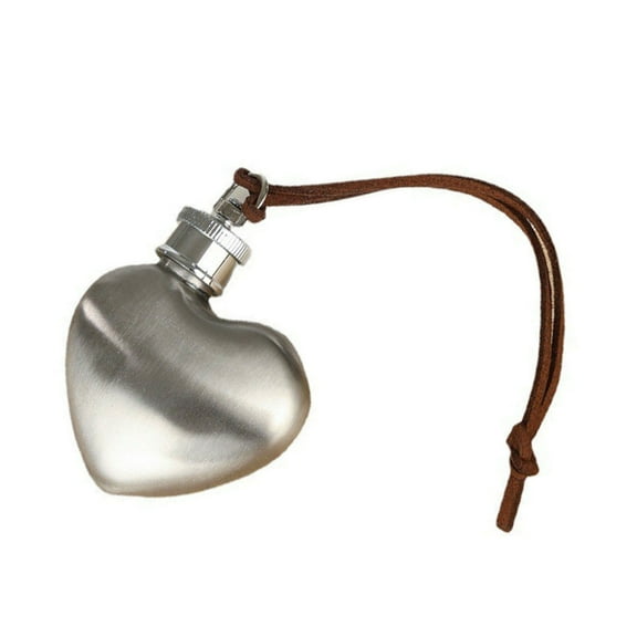 Necvior Elegant 1oz Steel Liquor Flask with Heart Unique Silver Alcohols Container for Bartenders and Traveler