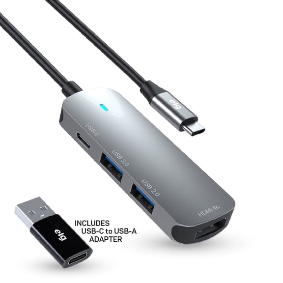 USB-C 4-in-1 Hub with 4K HDMI, USB 3.0, USB 2.0, USB-C Multiport Adapter with OTG and USB-A Adapter