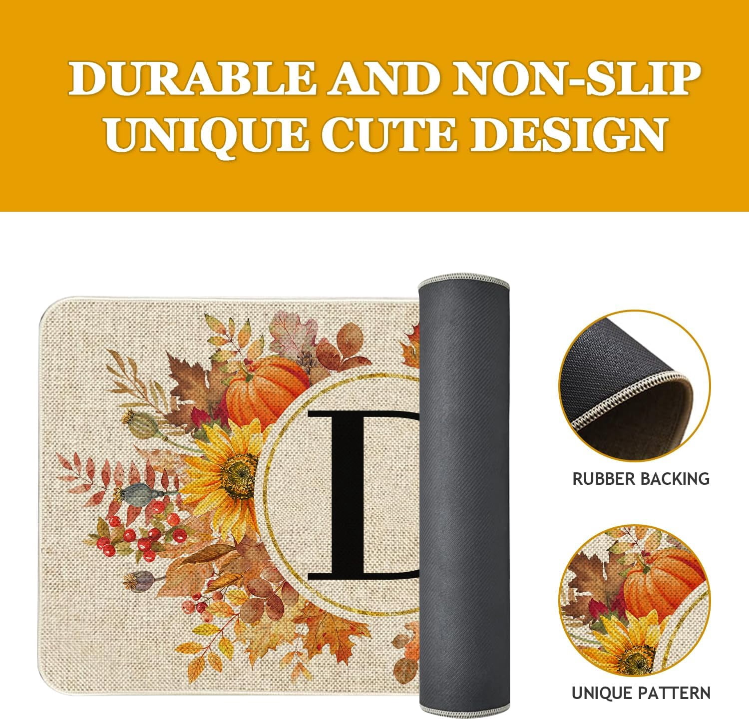 Fall Monogram Letter D Door Mat 30 X 17 Inch Family Last Name Initial Welcome Doormat Indoor Outdoor Entrance Floor Rug Non Slip Fall Autumn Thanksgiving Decor Rubber Mats