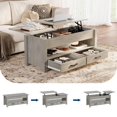 thumbnail image 3 of Table Basse à Plateau Relevable avec Rangement – Table Centrale en Bois de 47,2 Pouces, 2 Tiroirs, Compartiment Caché, Hauteur Réglable, Multifonctionnelle pour Salon/bureau à Domicile – Gris, 3 of 8