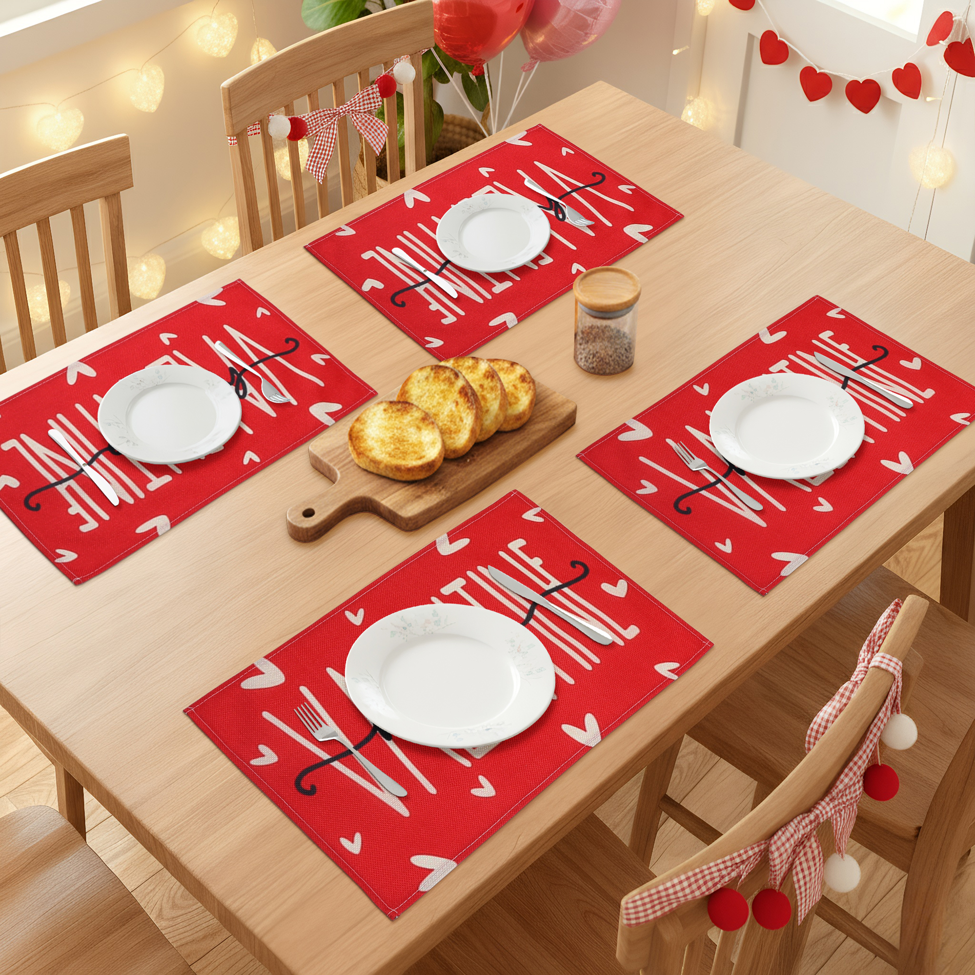 Unique Bargains Set of 6 Love Hearts Placemats for Anniversaries Valentine
