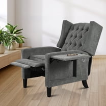 Recliners - Modern Wingback Pushback Recliner Chair with Foldable Side Table, USB Ports | Gray Polyester
