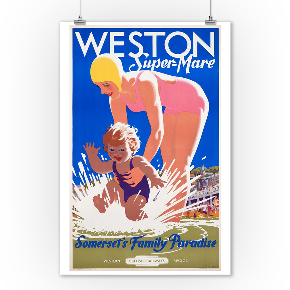 Vintage Rail travel advertising Poster reproduction. Weston Super-mare