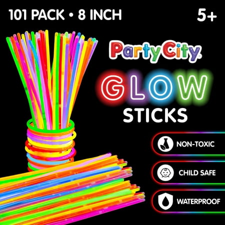 Party City 8 inch Multi Color Bendable Glow Sticks, Light Sticks for Kids & Adults, 101 Pieces