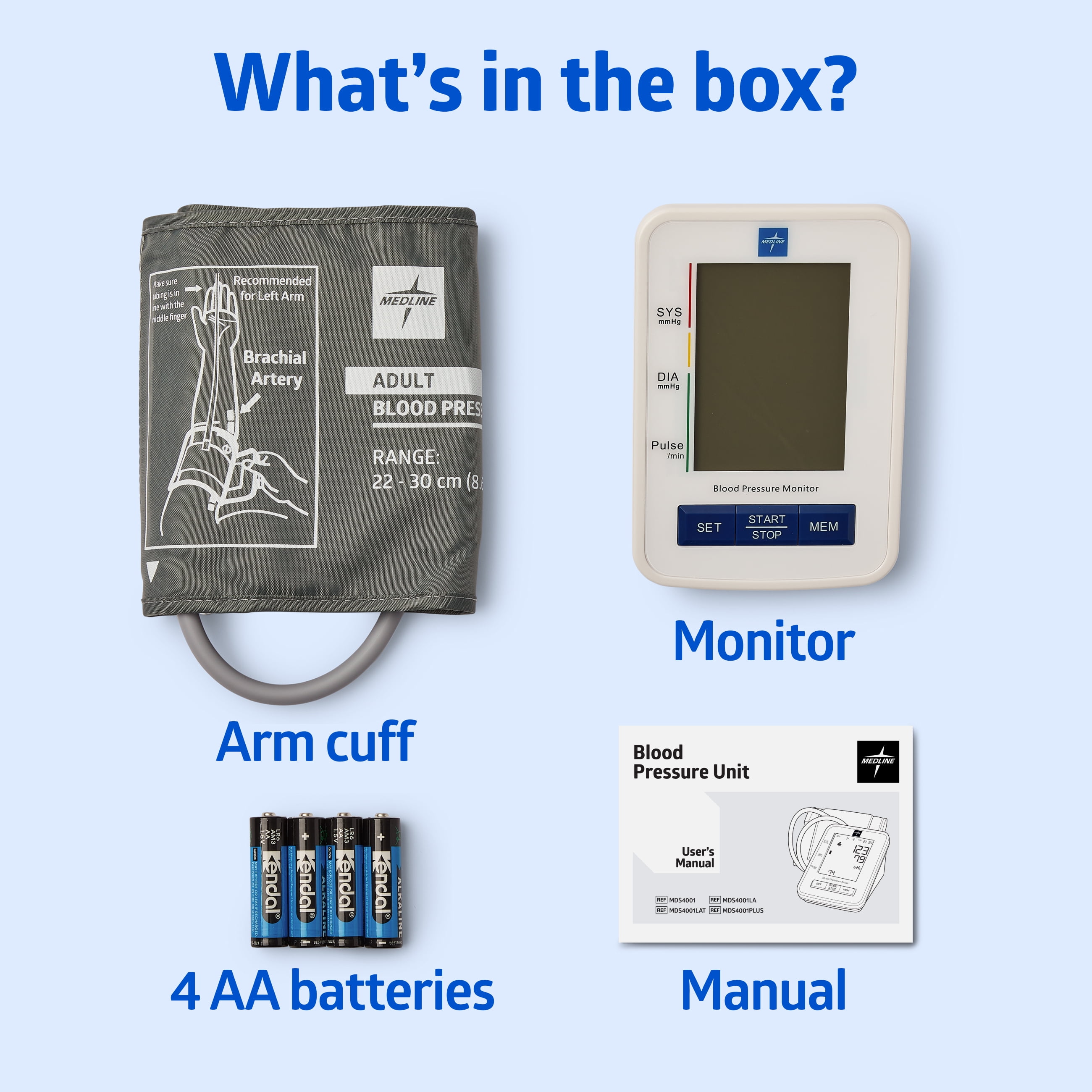 Medline Automatic Digital Blood Pressure Monitor with LED Display, Upper Arm, Batteries Included