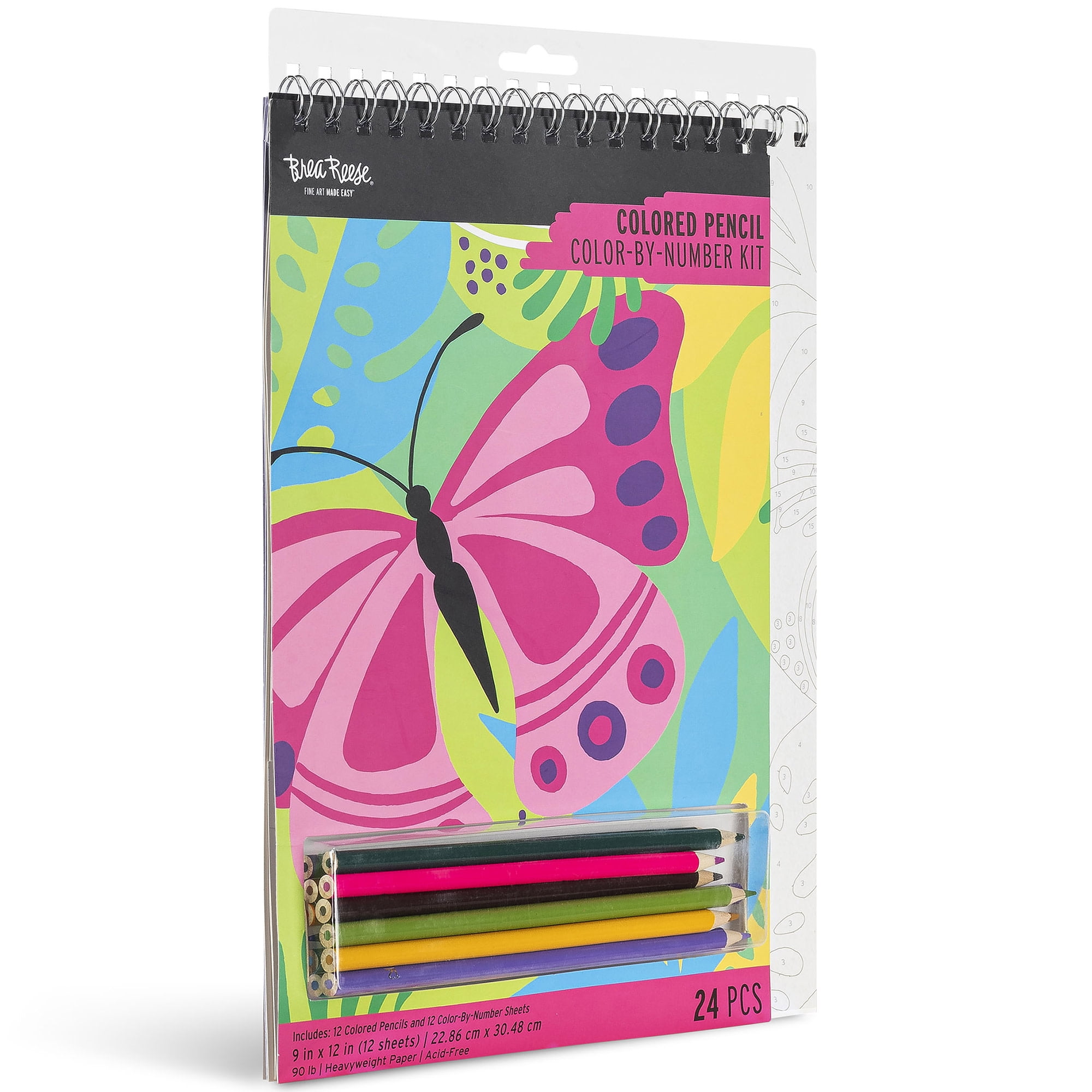 Brea Reese: Colored Pencil: Color-by-Number Kit - Butterfly - 12 Inspirational Nature Designs, Vibrant Pencils Guided Art, 9x12" Pages, Adult Art Pad