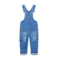thumbnail image 2 of KIDSCOOL SPACE Kid Boy Girl Small Bib Pocket Ripped Adjustable Straps Jean Overalls,Denim Cute Jumper,Blue,7-8 Years, 2 of 8