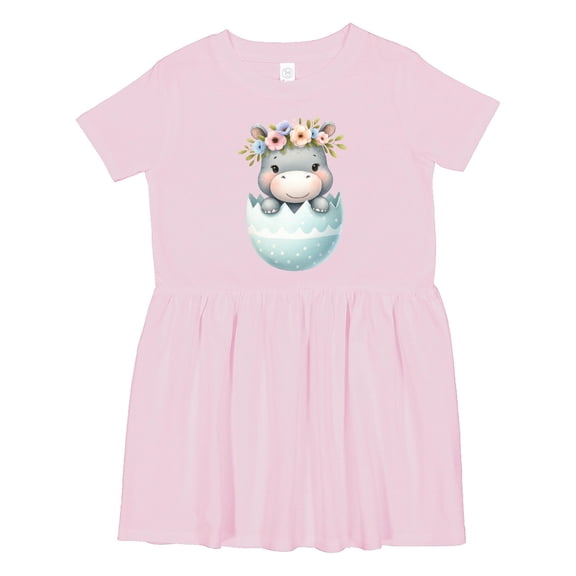 Inktastic Cute Hippo in Egg with Floral Crown Girls Toddler Dress