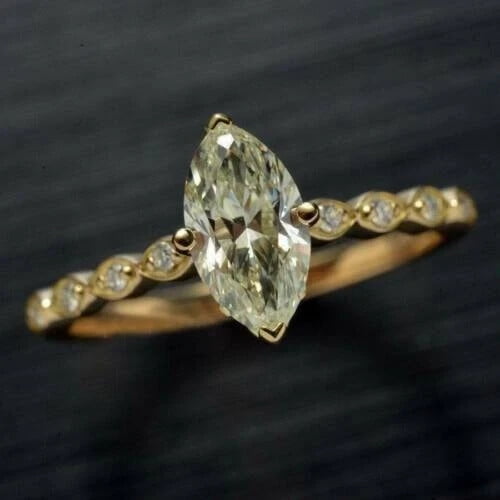 2Ct Marquise Cut Simulated Diamond Women's Engagement Ring 14K Yellow Gold Plated