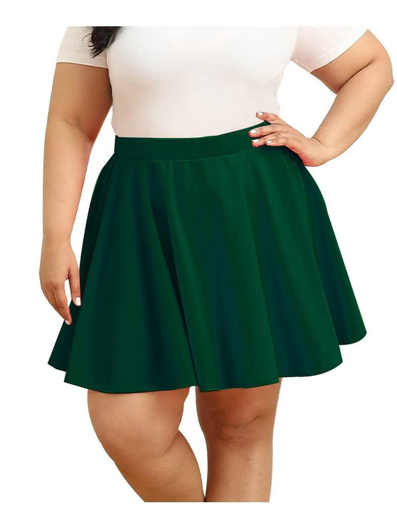 TIYOMI Plus Size Skirts Green Stretchy Buttons Hidden Zipper Mini
