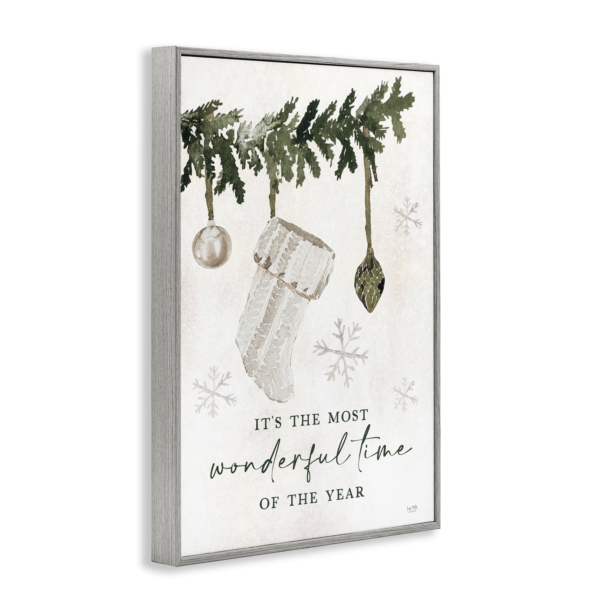 Stupell Industries Festive Hanging Stocking Holiday Painting Gray Framed Art Print Wall Art, 20 x 30