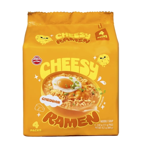 OTOKI Cheesy Ramen – Cheddar Flavor Non-Spicy, Creamy & Savory Korean Instant Noodles (4 Pack, 15.66oz)