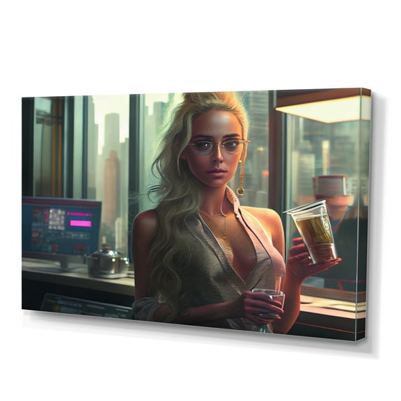 Designart Photorealistic Of Woman Gabling In Office I Canvas Wall Art