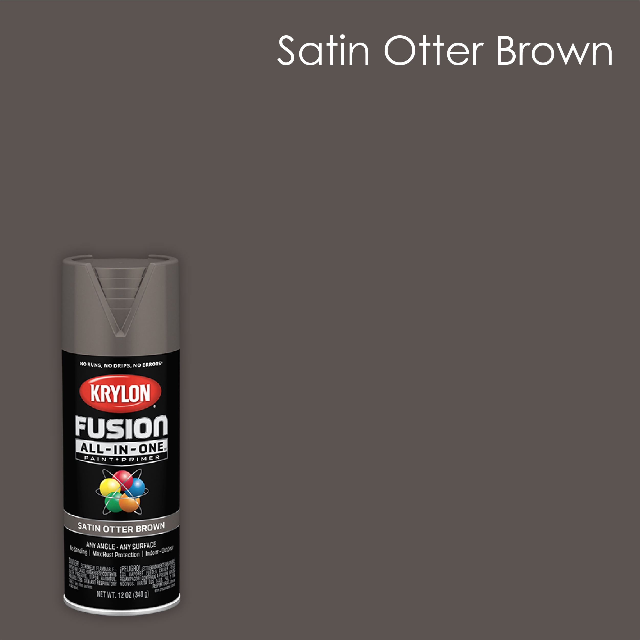 Krylon Fusion AllInOne Spray Paint, Satin, Otter Brown, 12 oz
