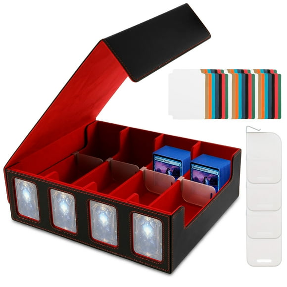NUAHRHY Commander Card Deck Case With Viewing Windows Magnetic Closure Game Cards Box 4 Rows Trading Card Storage Box With Dividers and Supporters for Game Cards