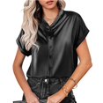 thumbnail image 2 of Button Front Blouse Top,V Neck Blouse Short Loose Short Top Blouse Short Sleeve Blouse Professional Grade, 2 of 5