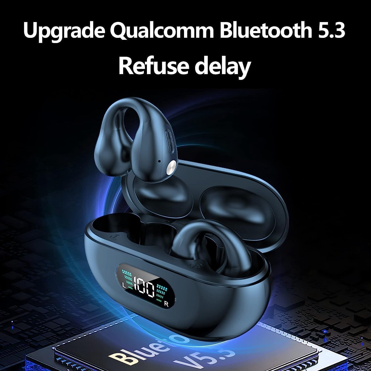 Open Ear Bone Conduction Headphones Bluetooth 5.3 Clip Earbuds, 36H Playtime Open Ear Headphones with Built-in Mic with Ear Hooks Wireless Earbuds for Running Sport Gym Compatible with iPhone Android