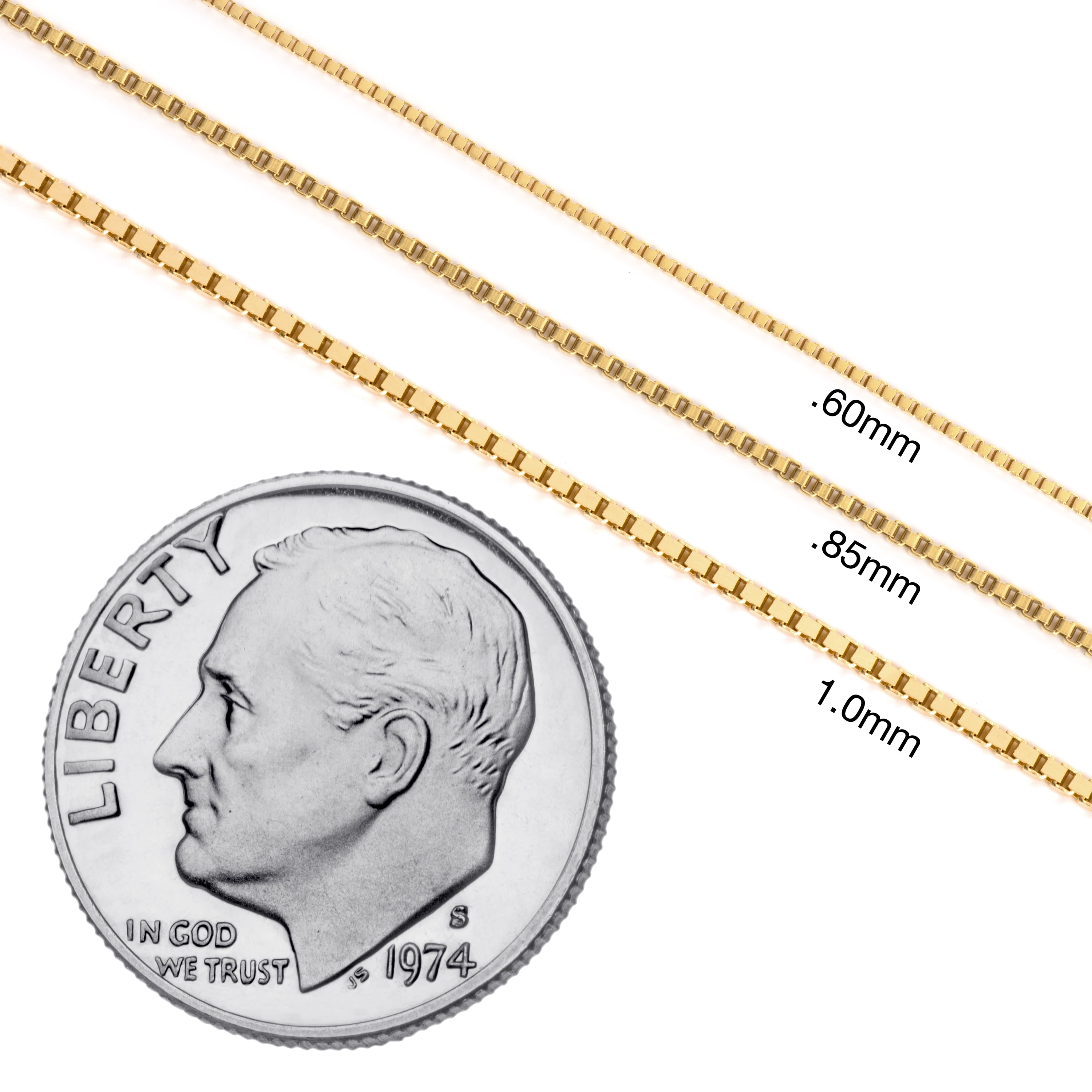 14K Solid Yellow Gold Necklace Box Link Chain 18 Inch Length 1.0mm Thick With Gift Box