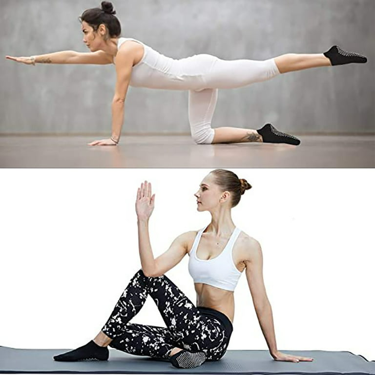 Pilates Yoga Non Slip Skid Socks - 4 Pack Ballet Barre Sticky Grippers  Socks for Women