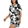 thumbnail image 2 of Fuzoiu Seamless Pattern Cute Panda Print Women's Short-Sleeved Pajama Set,Lounge Sleepwear Set,Womens Pajama Sets 2 Piece,Button-Up Top and Shorts with Pockets-Small, 2 of 7