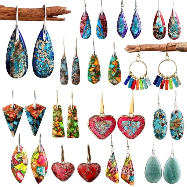 Pendientes colgantes en forma de gota de piedra de emperador de colores, pendientes multicolores de temperamento femenino