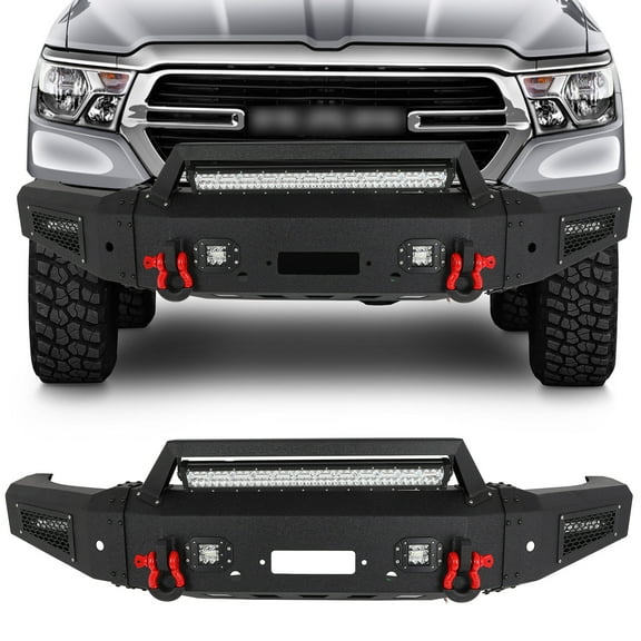 SCITOO Steel Front Bumper fit for 2021-2022 for Ram 1500 Bumper,W/Winch Plate, D-Rings and LED Lights(Texture Black)