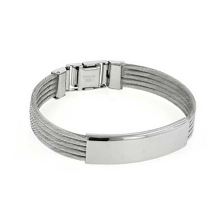 Identification Name Plate Multi Cable Engravable ID Bangle Bracelet For Men Polished Silver Tone Stainless