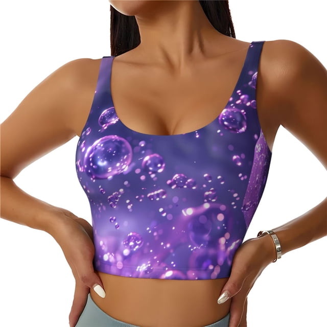 Balery Purple Bubble Abstract Art Sujetadores deportivos con espalda cruzada para mujer, acolchados, sin costuras, de alto impacto, ideales para yoga, gimnasio, entrenamiento y fitness.-