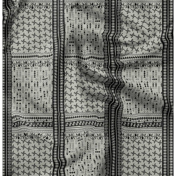 Soimoi Pure Silk Black Fabric By the Yard - 42 Inch Wide - Ethnic Geometric Material - Artistic and Modern Patterns for Various Uses Printed Fabric