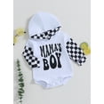 thumbnail image 4 of Baby Boys Autumn Casual Hooded Romper Infant Long Sleeve Letter Print Plaid Patchwork Romper,0-24M, 4 of 10