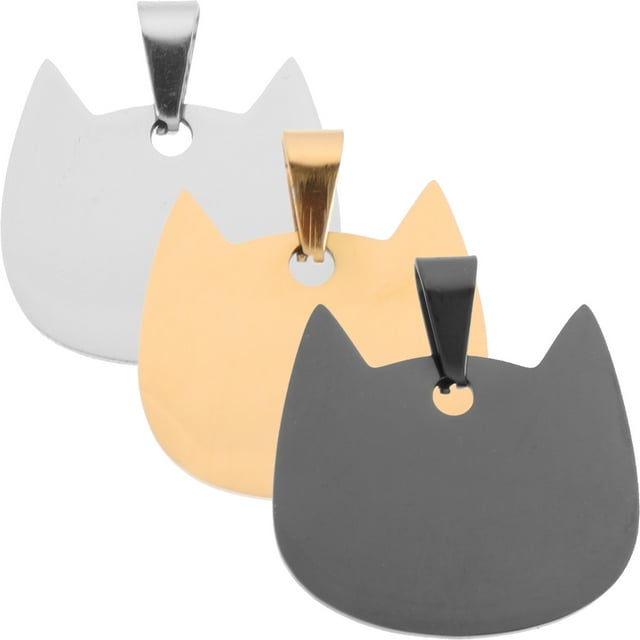 3pcs Etiquetas de nombre de mascotas en forma de gato collares de mascotas de acero inoxidable etiquetas de cachorro personalizadas