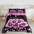 thumbnail image 3 of Feelyou Fashion Romantic Rose Full Size Comforter Sets, Valentines Day Floral Bedding Comforter Set, Sequin Print Diamond Reversible Bedding Sets, Luxury Bedroom Decor, 3-Piece, 3 of 9