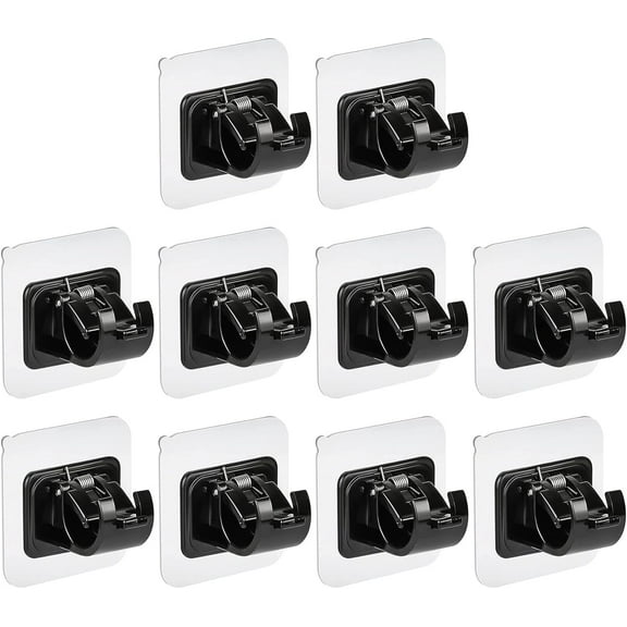 10Pcs Self Adhesive Curtain Rod Bracket Towel Rod Drapery Hook Holder Curtain Pole Wall Brackets Fixing Rod Holder for Kitchen Bathroom, Fixing Rod Holder for Home Bathroom Kitchen (black)