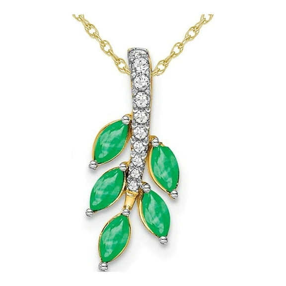 1/4 Carat (Ctw) Natural Emerald Vine Leaf Pendant Necklace in 14K Yellow Gold with Chain