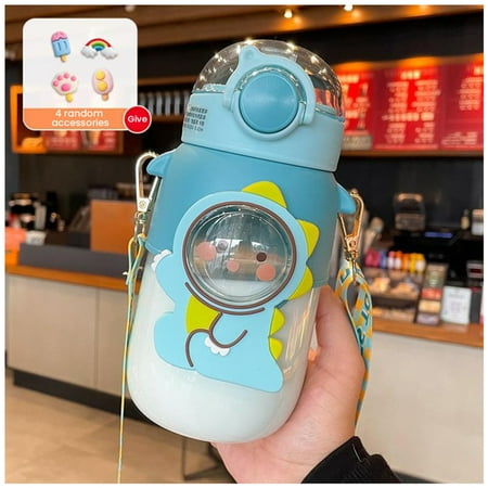 

Large Capacity Water Bottle with Straw and Shoulder Strap G+4 Random Stickers