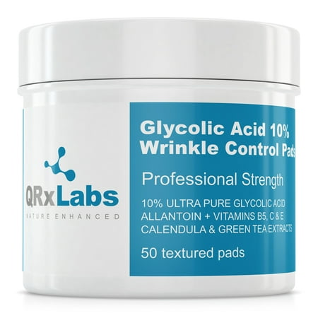 Glycolic Acid 10% Wrinkle Control Pads with 10% Ultra Pure Glycolic Acid, Allantoin, Vitamins B5, C & E, Calendula & Green Tea Extracts - Helps keep skin smooth and prevents wrinkles and