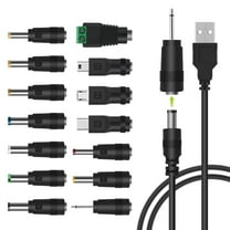 USB to DC Power Cable, DC 5V Power Cord 5.5 2.1mm Jack Charging Cable with 14 Interchangeable Plugs Addapters for 5V Devices