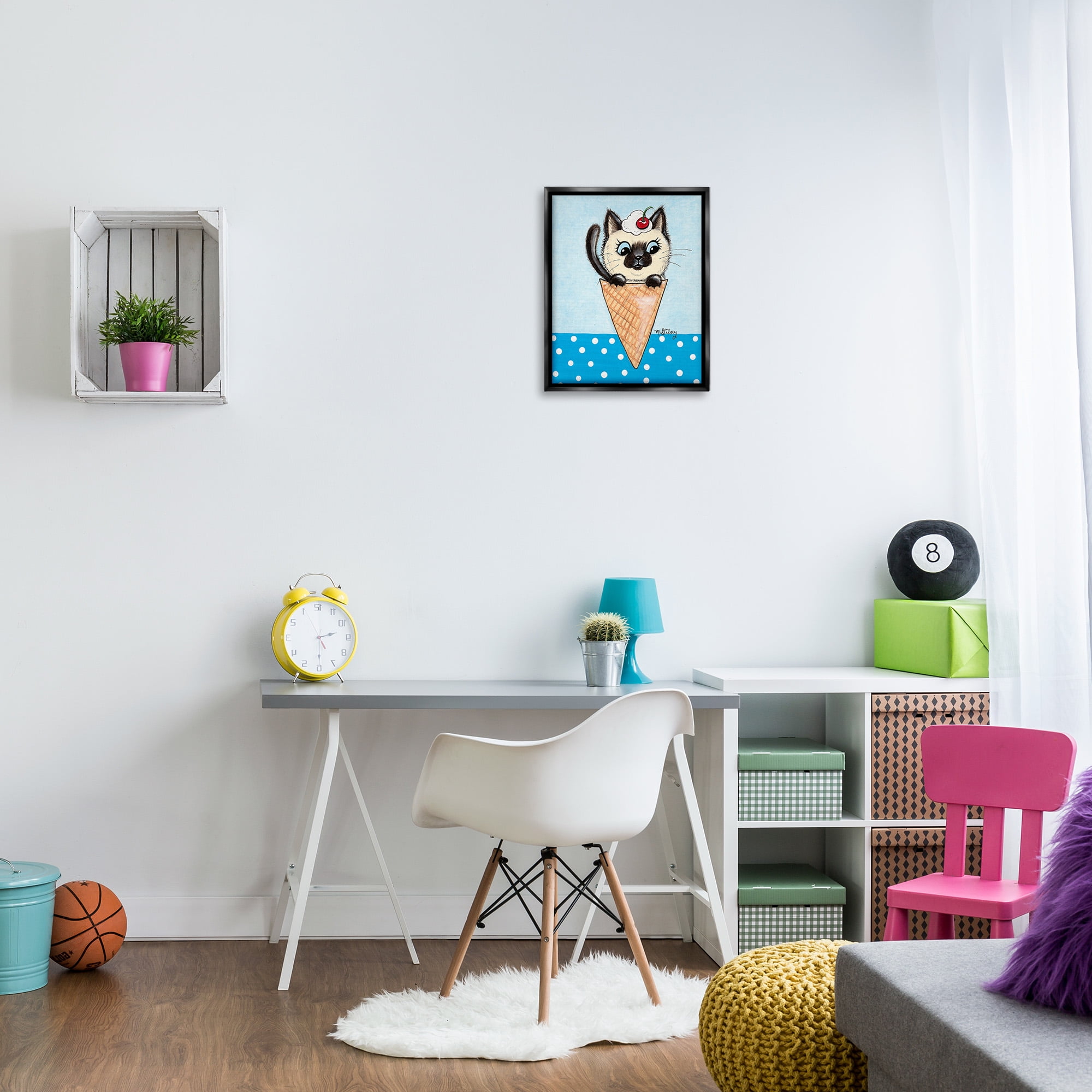 Stupell Industries Kitten Sundae Cone Animals & Insects Painting Black Floater Framed Canvas Art Print Wall Art, 17 x 21