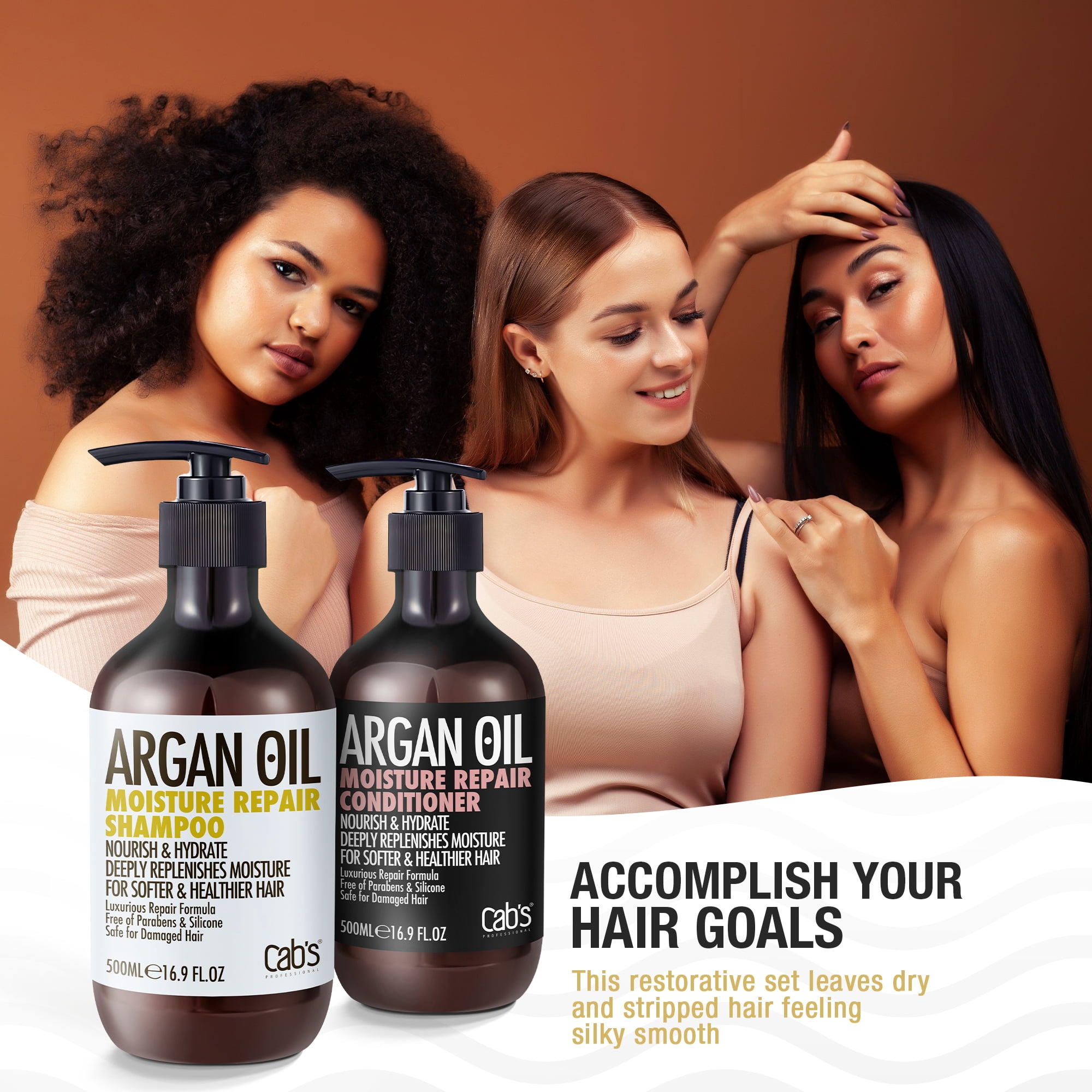 Cab's Moroccan Argan Oil Shampoo and Conditioner Set - Repair and Thickening Hair Treatment for Women and Men, Best Gift for Damaged, Frizzy, Thinning or Color Treated Hair, Paraben Free - 2* 16.9 oz