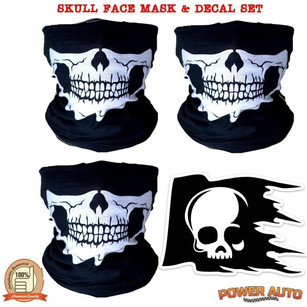 Skull Face Mask Bandana 3 Pc Riding Facemask Set Plus Vinyl