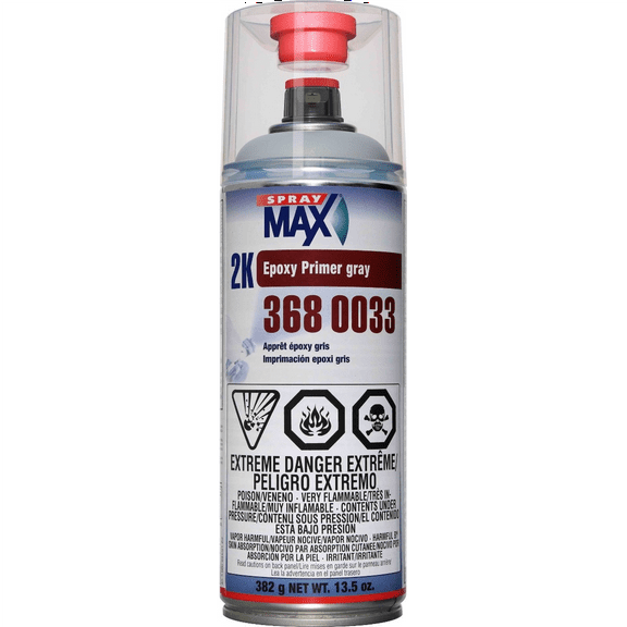 SprayMax Epoxy Primer 2K Coverage 1.2 to 2.4 Square Foot per Gallon - 13.3 Ounce Aerosol Can - Matte Gray