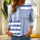 thumbnail image 1 of Heisall Women's T-Shirts 3/4 Sleeve Round Neck Loose Casual Striped Non-positional Print Spring/Autumn Fashion, 1 of 7