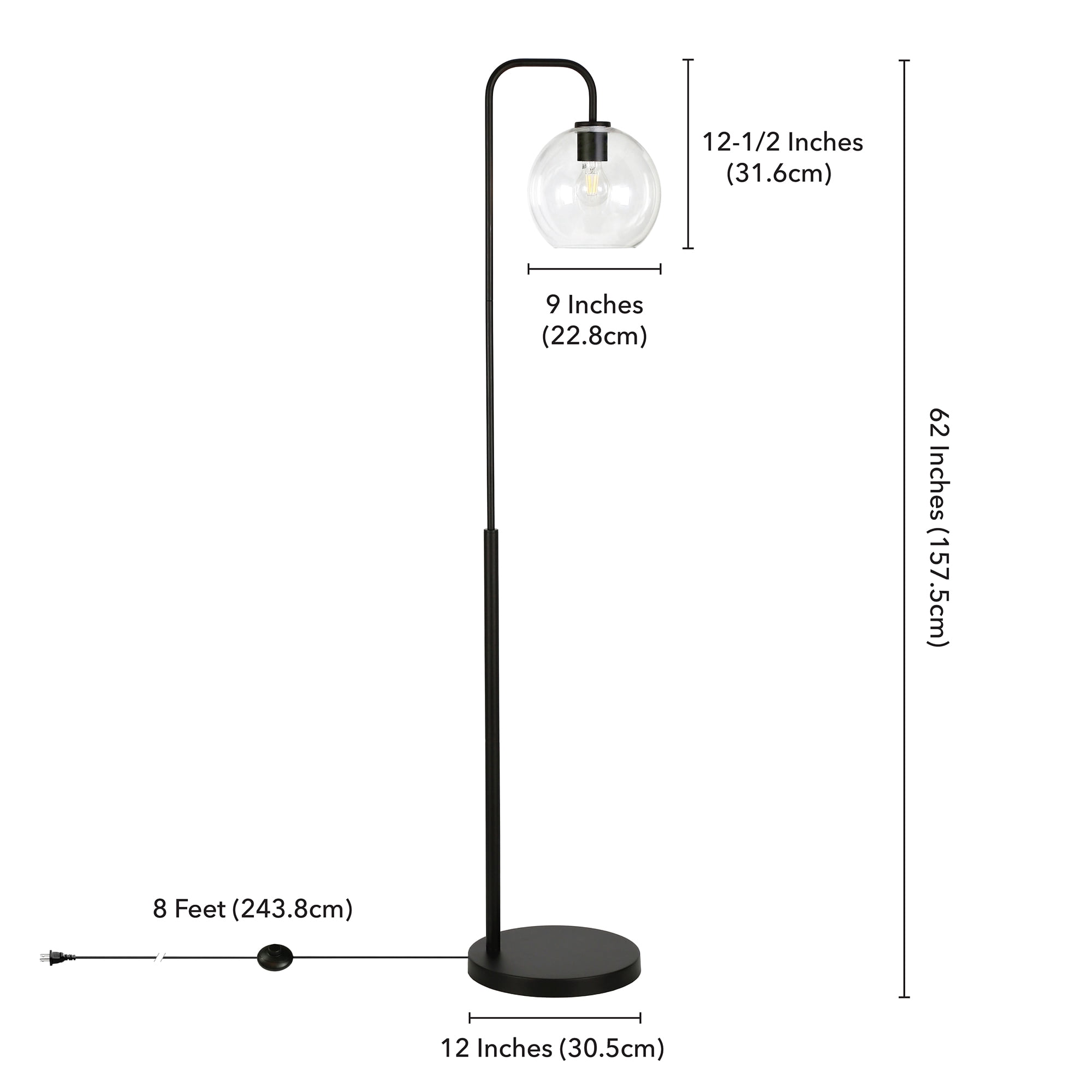 Evelyn&Zoe Harrison Arc Floor Lamp with Glass Shade, Blackened Bronze/Clear