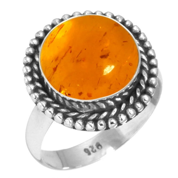 925 Silver Ring For Women - Teens Orange Amber Stone Silver Ring Size 5.5 November Birthstone Hand Made Silver Ring Size 5.5 Gift For Mom On New Year 925 Gemstone Silver Jewelry