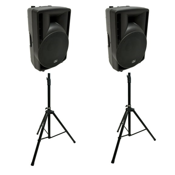 Harmony Audio 12" Concert Series Powered PA Speakers (2) with Tripod Stands