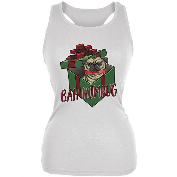 Christmas Bah Humpug Grumpy Scrooge Pug Gift Juniors Soft Tank Top White MD