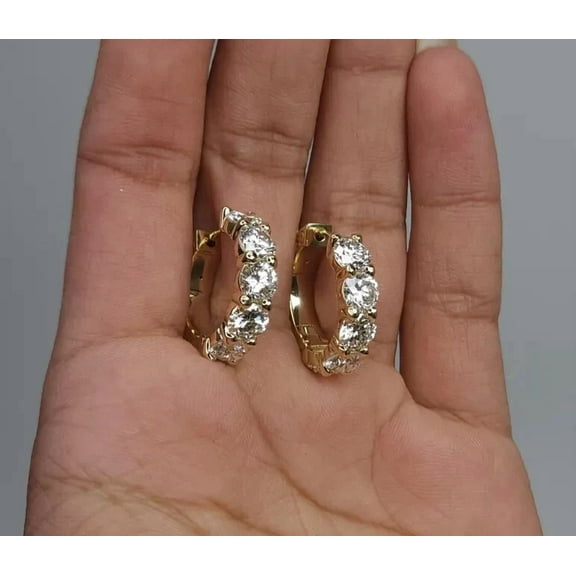 Women's 2.00Ct Round-Cut Lab Created Diamond Hoop Huggie Earrings 14k Yellow Gold Plated