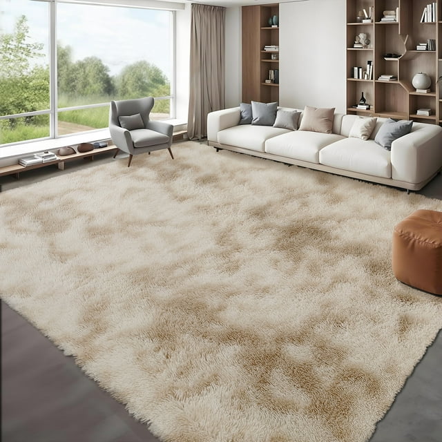 HOMERRY Fluffy Area Rug 8' x 10' Plush Fluffy Rugs Shaggy Carpet Rugs for Bedroom Living Room, Tie-dye Light Khaki