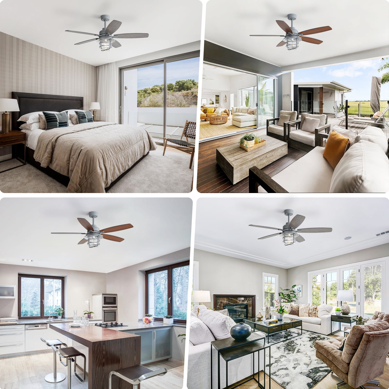Sofucor 52 inch Ceiling Fan with Light 5 Wood blads with 2 colors, Dimmable, Reversible, Quiet Motor